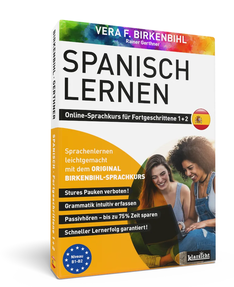 Spanisch Lernen Online-Sprachkurs für Fortgeschrittene 1+2, Vera F. Birkenbihl & Rainer Gerthner, Cover mit zwei lachenden Fr