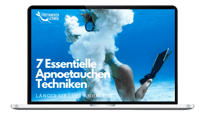 Laptop-Mockup des E-Book-Covers 7 Essentielle Apnoetauchen Techniken