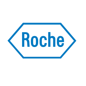Roche-Logo, blaues Unternehmenszeichen in Raute-Form