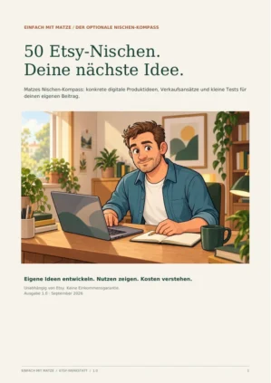Cover des optionalen Nischen-Kompass mit 50 Etsy-Ideen und Illustration des Protagonisten