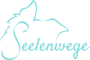 Logo Seelenweg mit türkiser Pferd-Silhouette und Schriftzug