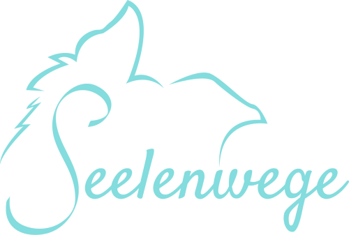 Logo Seelenweg mit türkiser Pferd-Silhouette und Schriftzug