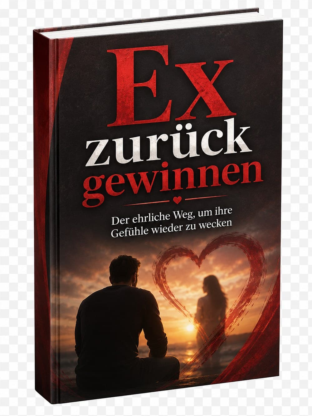 Ex zurück gewinnen – Buchcover Mockup mit rotem Design und Liebespaar
