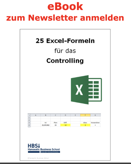 eBook Cover '25 Excel-Formeln für das Controlling' mit Excel-Icon und Tabellen-Preview