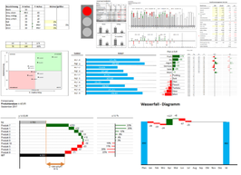 Collage von Excel-Dashboards und Controlling-Berichten mit Diagrammen und Tabellen