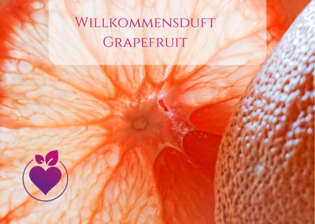 Grapefruit-Makro mit Text Willkommensduft Grapefruit