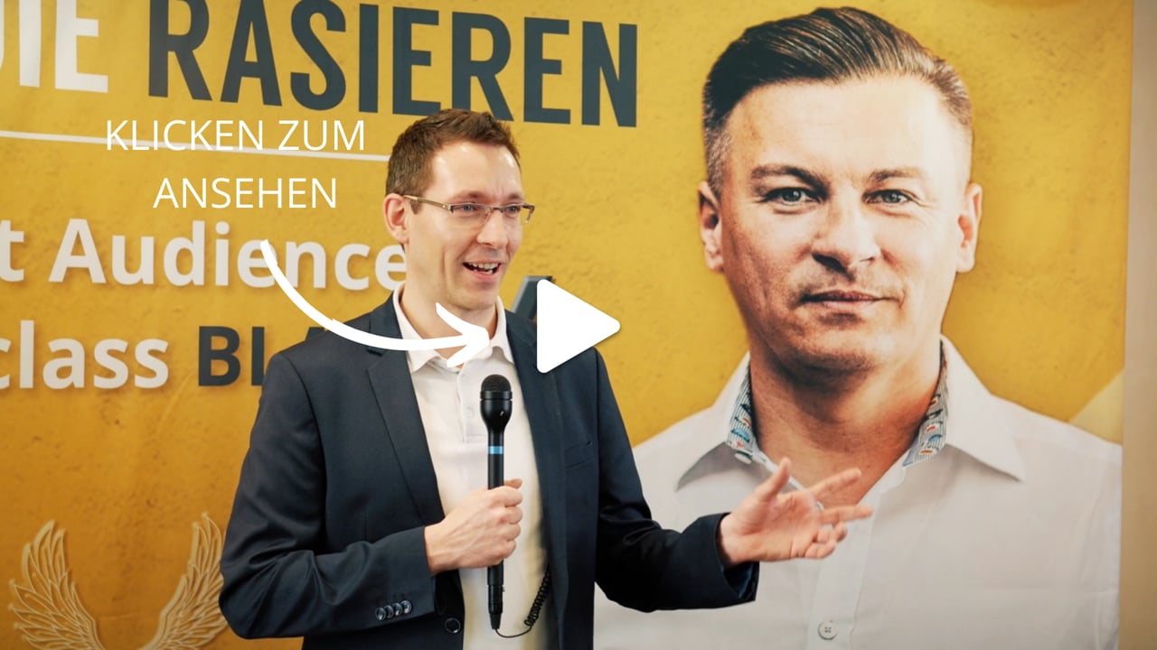 Experten-MasterClass – Webinar zur Leadgewinnung von Dawid Przybylski 12 Videostandbild: Zwei Männer vor gelbem Banner mit Finest Audience Branding und Play-Button