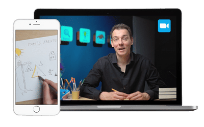 Fabi's Design Buchung mit Video-Call auf Laptop und Smartphone Skizze
