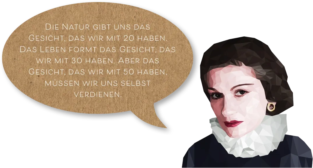 Face Master – Videokurs zum Gesichtlesen von Maxim Mankevich 4 Coco Chanel Porträt Illustration mit Zitat in Sprechblase