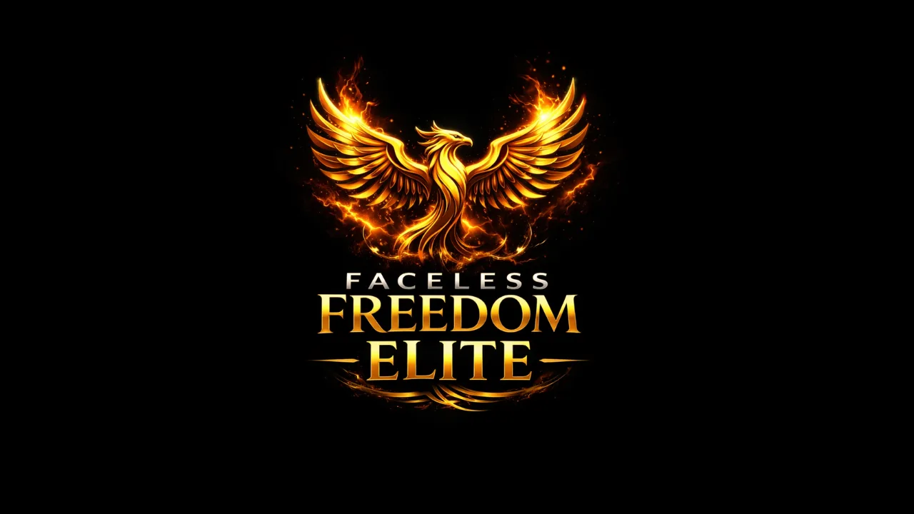 Faceless Freedom – Coaching zu anonymem Content von Laddawan Suksawang 1 Faceless Freedom Elite Programm Hero-Banner mit flammendem goldenem Phönix
