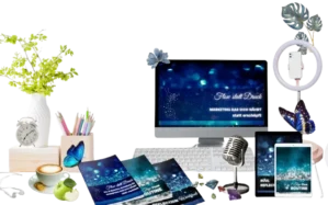 Starter-Kit Produktmockup mit Monitor, Tablet, Smartphone, Notizbuch und Zubehör