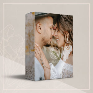 Produktverpackung Feather & Moon Presets für Lightroom mit Paar-Foto