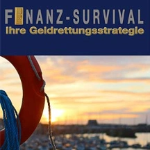 Finanz-Survival Geldrettungsstrategie Kurs-Logo mit Sonnenuntergang