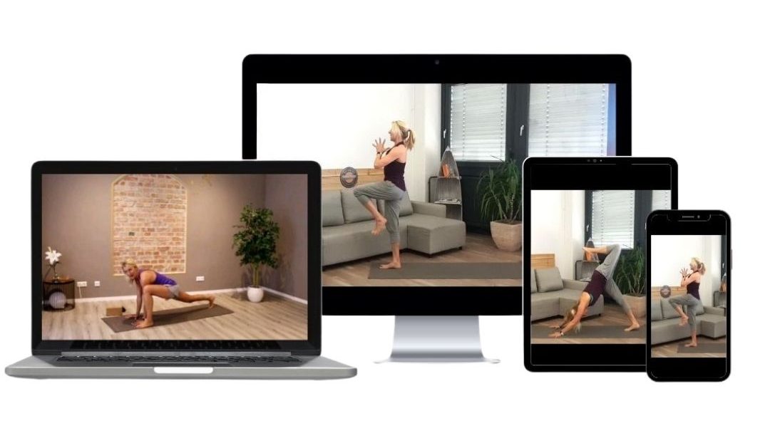 Fit & Flow Club Videokurs auf Laptop, Desktop-Monitor, Tablet und Smartphone – responsive Darstellung