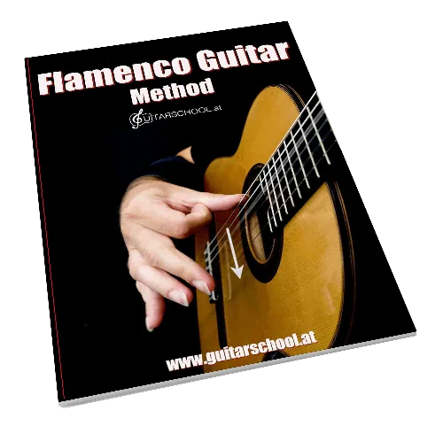 Flamenco Guitar Method Buch-Mockup mit Gitarrendetail