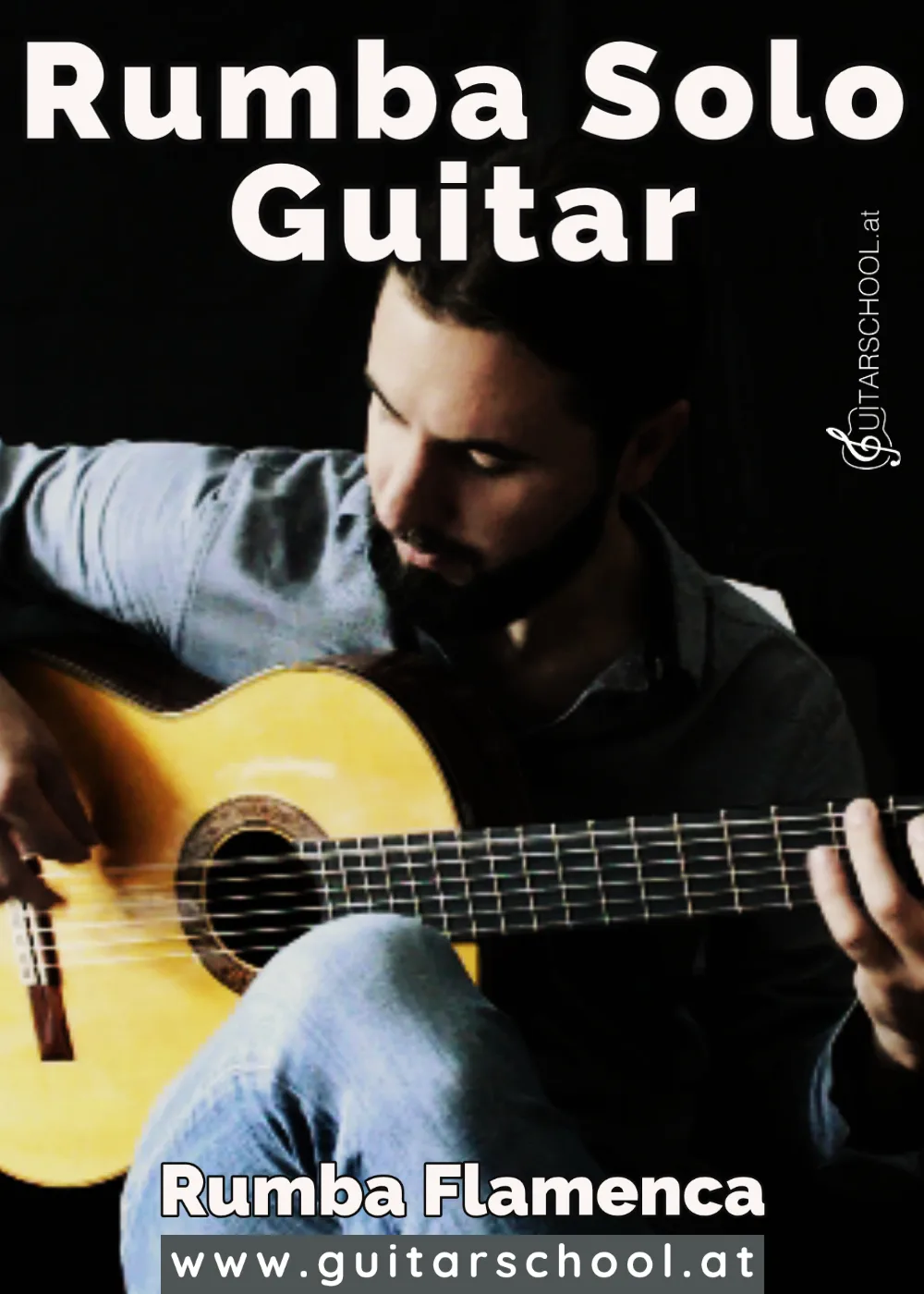 PDF-Cover Rumba Solo Guitar mit Gitarrist und gelbem Instrument