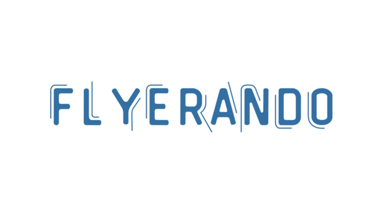 Flyerando Logo in Blau mit moderner Schrift und diagonalen Akzenten