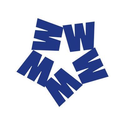 Wunderbar Media Logo mit blauem Stern in der Mitte und geometrischen Buchstaben