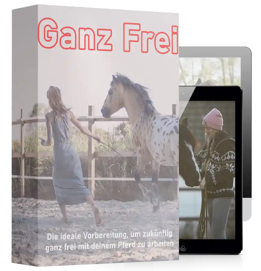 Modul-Cover Ganz Frei mit Frau und steigendem Pferd, Mockup auf Tablets