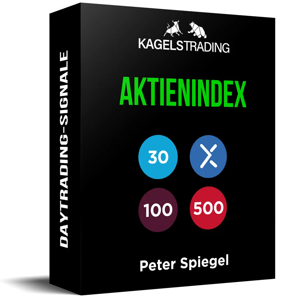 Aktienindex Daytrading Signaldienst Produktbox von Peter Spiegel mit vier farbigen Nummern-Kreisen