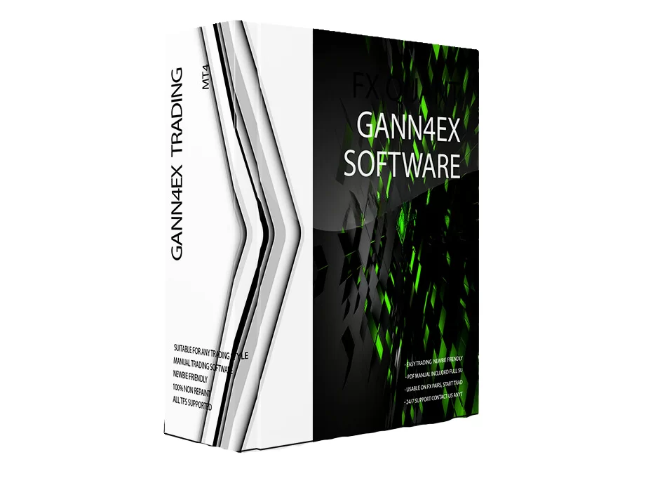 Forex Gann 4EX Strategy for MetaTrader 4 Platform – MT4-Indikator 1 Forex Gann 4EX Strategy Software-Box mit grünem Schriftzug und weißem Pfeildesign