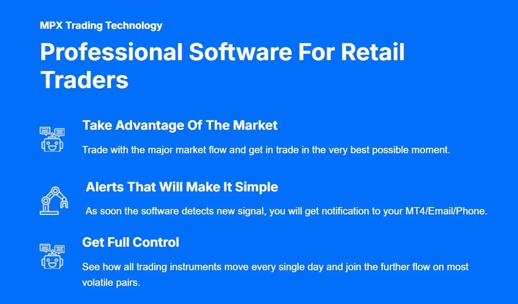 Blaues Informations-Banner zu Professional Software mit drei Hauptvorteilen für Retail Trader