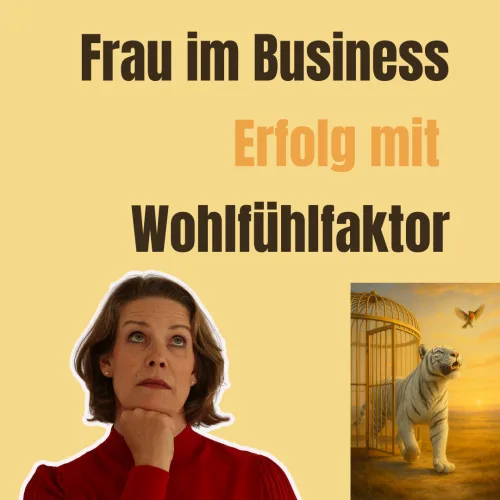Hero-Banner Frau im Business Onlinekurs mit Headline und Tiger-Symbolik