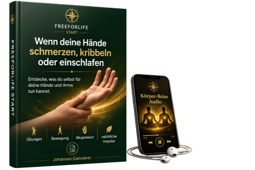 FREEFORLIFE E-Book und Körper-Reise Audio auf Smartphone mit Kopfhörern