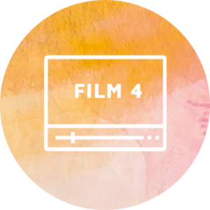 Frei sein – Videokurs Heilenergetik von Stefanie Menzel 6 Kreisförmige Themen-Icon mit Film 4 Etikett und orange-rosa Farbverlauf