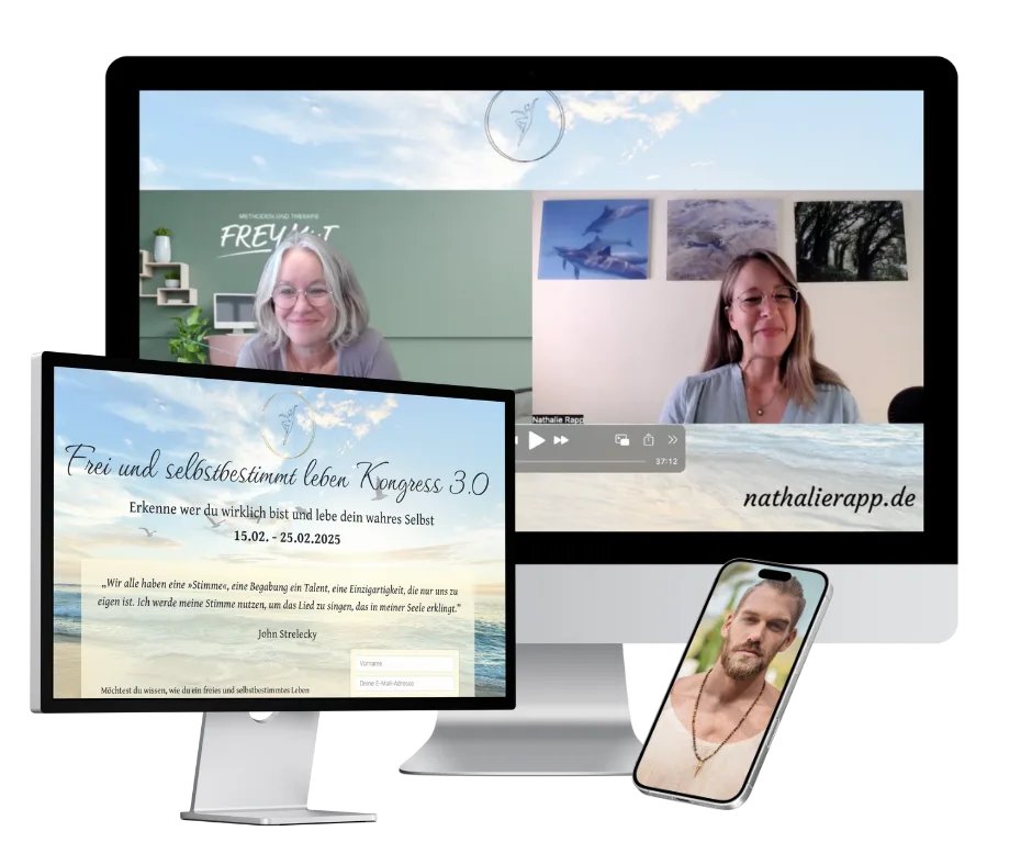 Mockup Kongress 3.0 mit Videocall, Laptop und Smartphone, Datum 15.02. - 25.02.2025
