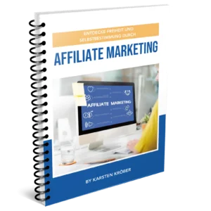 3D-Cover des Spiral-Buchs Affiliate Marketing von Karsten Kröber mit blauem Design und Monitor-Abbildung