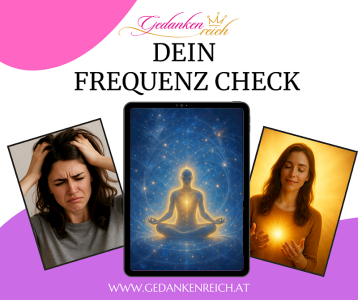 Frequenz Check Produktmockup in kompaktem Format, meditierendes Symbol auf Tablet-Bildschirm, zwei Frauen-Porträts, pink-viol