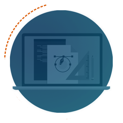 Icon Produktivität mit Laptop und Uhr auf Teal-Hintergrund