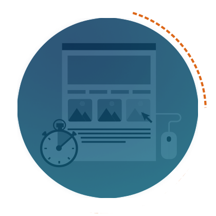 Icon Produktivität mit Uhr, Website-Mockup auf Teal-Hintergrund