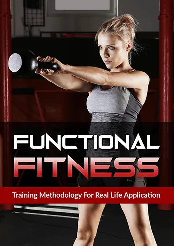 Functional Fitness E-Book Cover mit Frau beim Kettlebell-Training