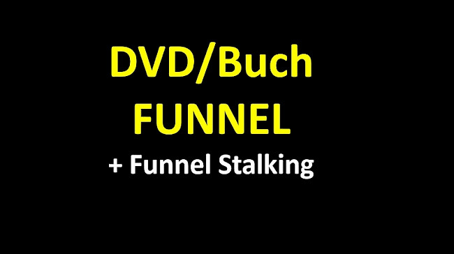 Schwarzer Hintergrund mit gelbem Text zu DVD Buch Funnel und Stalking