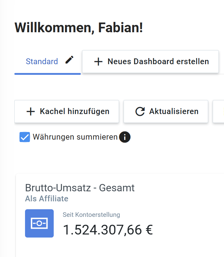 Digistore24 Dashboard mit Affiliate-Umsatz von 1.524.307,66 Euro