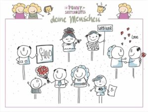 Basiskurs Sketchnote Menschen mit verschiedenen gezeichneten Charakteren und Figurentypen zum Üben