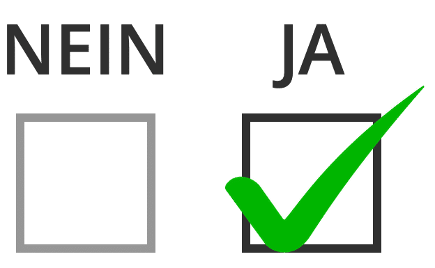 Entscheidungs-Grafik mit NEIN und JA, JA-Option mit grünem Häkchen markiert