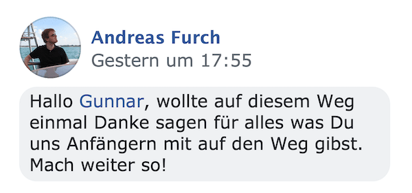 Kundenstimme von Andreas Furch (Gestern um 17:55): Hallo Gunnar, wollte auf diesemWeg einmal Danke sagen für alles was Du uns