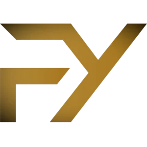FY Masterclass KI Logo mit geometrischem FY Monogramm in Gold auf weißem Hintergrund