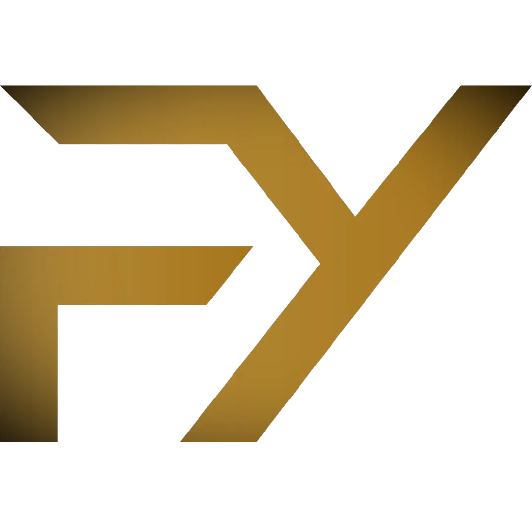 FY Masterclass KI Logo mit geometrischem FY Monogramm in Gold auf weißem Hintergrund
