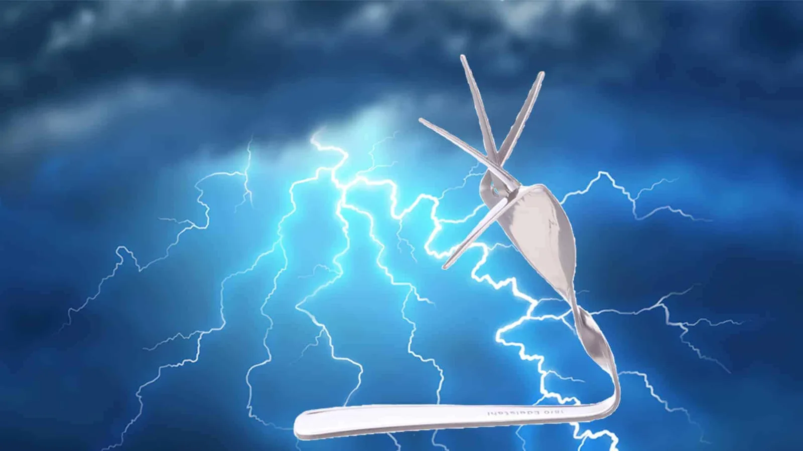 Gabel verbiegen Trick mit Blitzeffekt - Gabel mit verbogenen Zinken vor elektrischen Blitzen