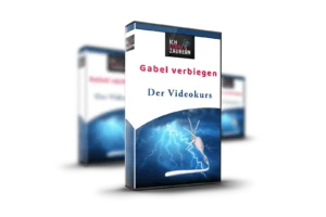 Videokurs Mockup - Box mit Titel Gabel verbiegen Der Videokurs und Blitzeffekt-Motiv