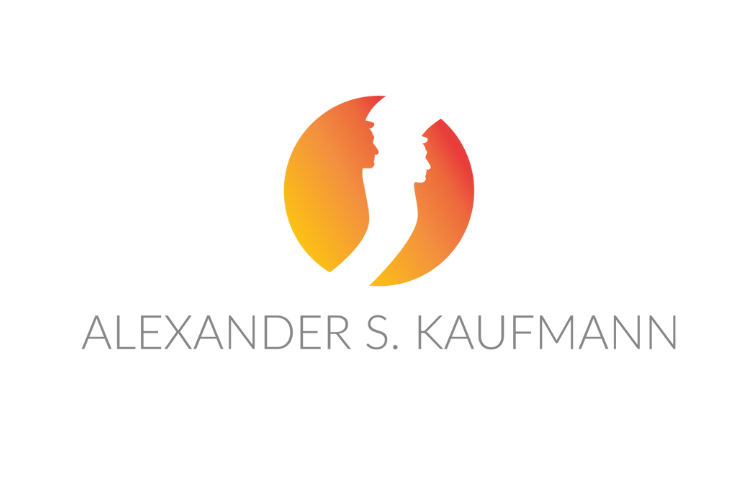 Logo von Alexander S. Kaufmann mit stilisiertem Gesichtsprofil in Orange- und Rottönen