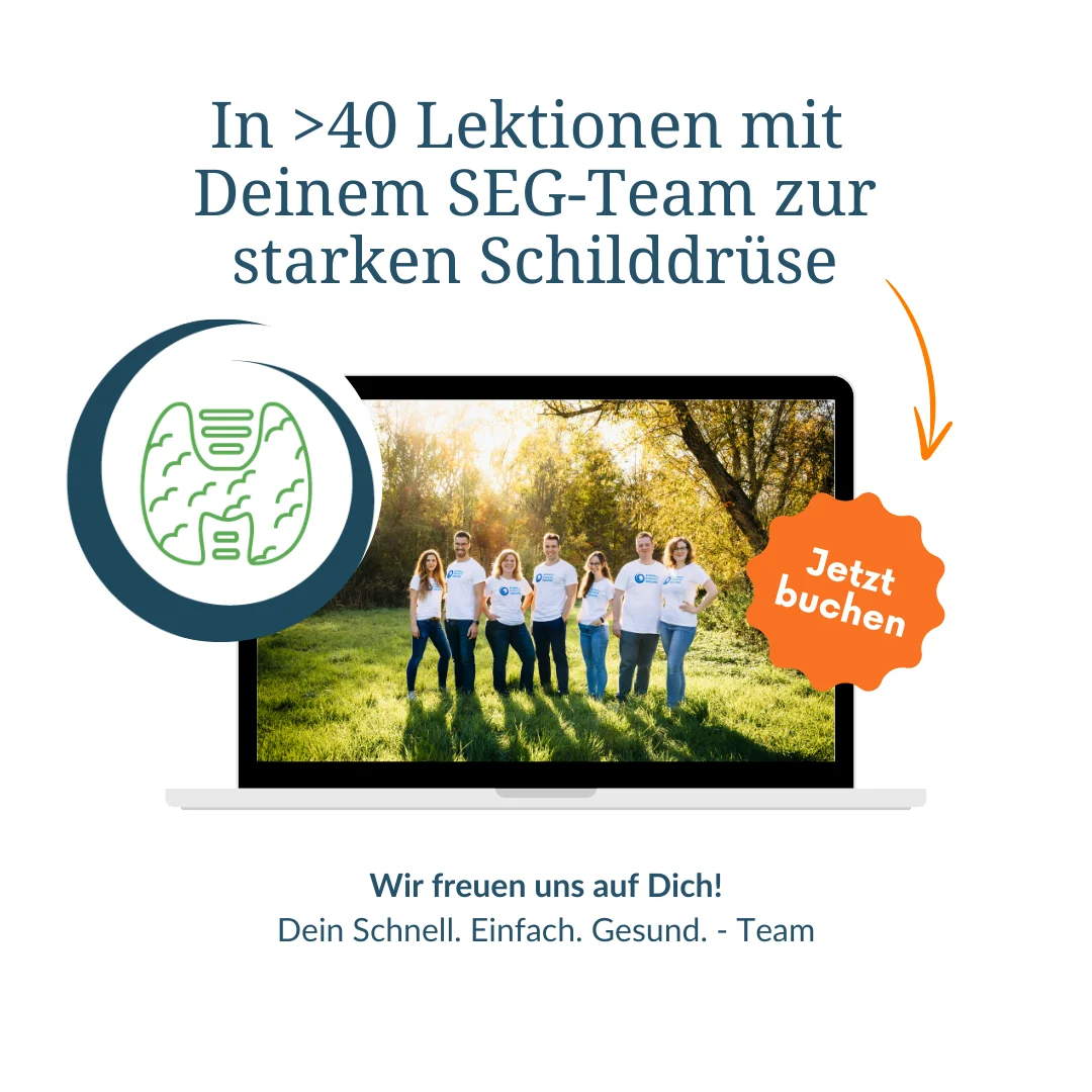 Werbebanner für Schilddrüsen-Masterkurs mit Team-Foto und Laptop-Anzeige