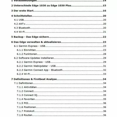 Garmin Edge 1030 Plus und Garmin Edge 1030 Handbuch von Joachim Bardua 6 Garmin Edge 1030 Handbuch Inhaltsverzeichnis Teil 1 mit Kapiteln 1-7