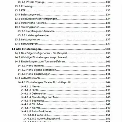 Garmin Edge 1030 Plus und Garmin Edge 1030 Handbuch von Joachim Bardua 9 Garmin Edge 1030 Handbuch Inhaltsverzeichnis Seiten 132-151 mit Kapiteln zu Physio TrueUp, Einstellungen, FTP und Trainingssz
