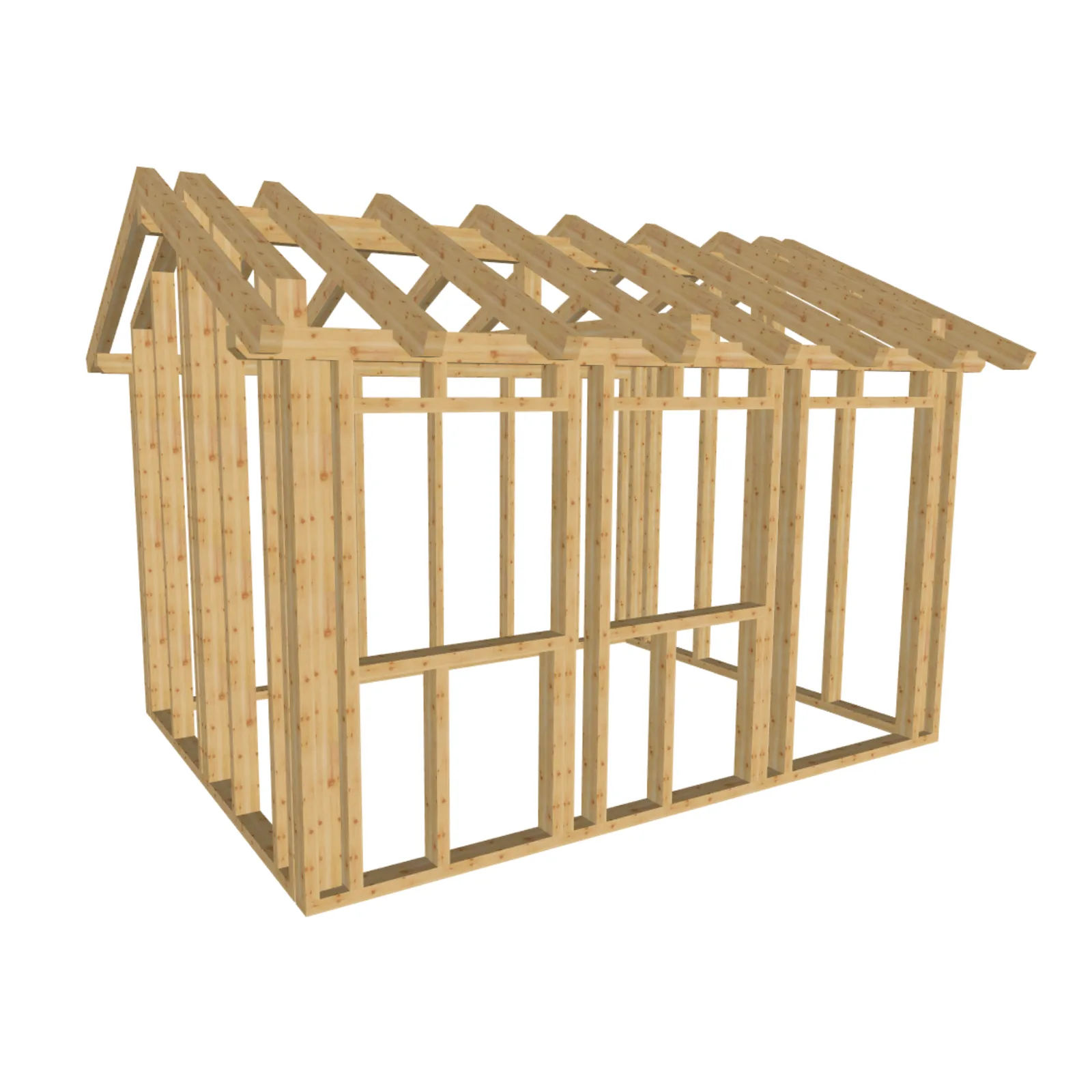 Bauplan Gartenhaus 24 Holzrahmen 3D-Ansicht mit Dachkonstruktion