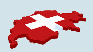 Karte der Schweiz in Rot mit weißem Kreuz